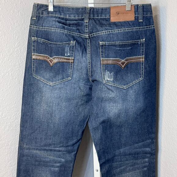Fe Foeyal Medium Vintage Wash Men's 5 Pocket Distressed Jeans Size 38x31 NWT - Picture 3 of 13